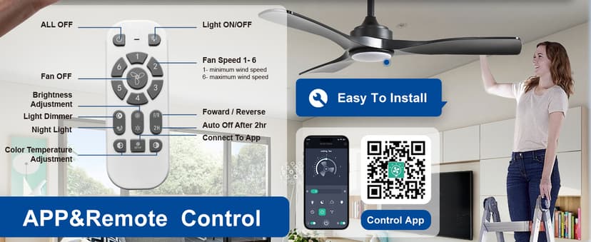 Depuley 52-Inch Ceiling Fan with Light: Black 3 Blade Outdoor Fans for Patios - Dimmable Indoor Fan with Remote APP Control Ultra Quiet DC Motor Reversible 6 Speed Timer