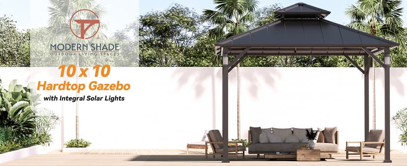 Modern Shade 10'x10' Hardtop Gazebo with Galvanized Steel Roof & 4 LED Lights - Permanent Metal Gazebo Outdoor Pavilion for Backyard, Deck, Garden - All-Weather Patio Cover