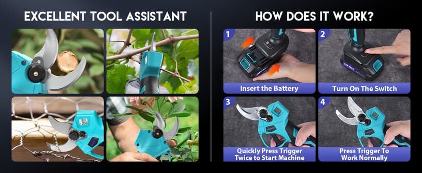 Upgraded Electric Pruning Shears, 1.4" Cutting Diameter Cordless Pruner with LCD Display, Brushless Motor, 2×2.0Ah Rechargeable Batteries & Extra Blade for Garden Trees and Branches