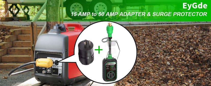 EyGde 15 Amp to 30 Amp RV Adapter with Surge Protector - Upgraded NEMA 5-15P Male to TT-30R Female Plug, 15A to 50A RV Circuit Analyzer Power Protection with Waterproof Cover for 30Amp Camper Trailer