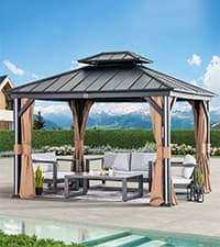 Modern Shade 10'x10' Hardtop Gazebo with Galvanized Steel Roof & 4 LED Lights - Permanent Metal Gazebo Outdoor Pavilion for Backyard, Deck, Garden - All-Weather Patio Cover