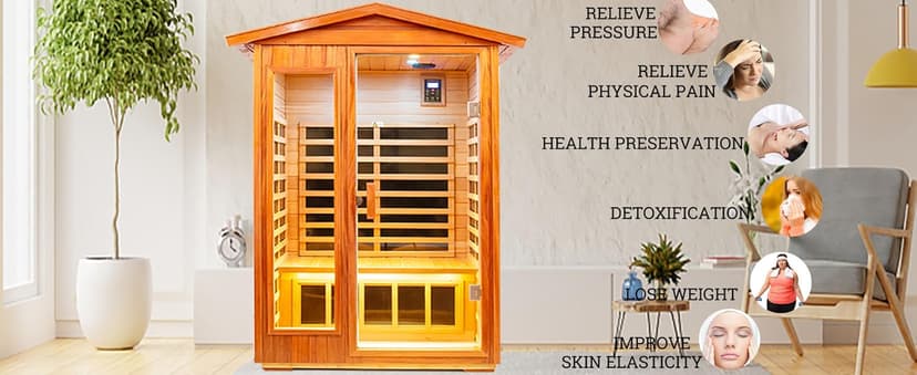 Outdoor Sauna 2 Person Infrared Sauna Far Infrared Saunas for Home 0-5 mg Low EMF Home Sauna Spa Mahogany Wood Sauna Room with Bluetooth Speakers, LED Reading Lamps, Chromotherapy Lights