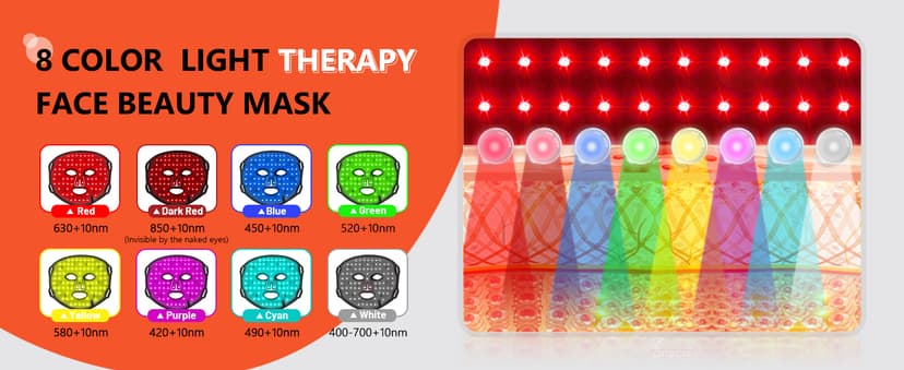 Red Light Therapy Mask for Face, 8 Mode Facial Skin Care Mask, 288 Lamp Red Light Therapy Mask at Home, 660nm&850nm Infrared Light Therapy Mask with Timer Remote Control, Relife