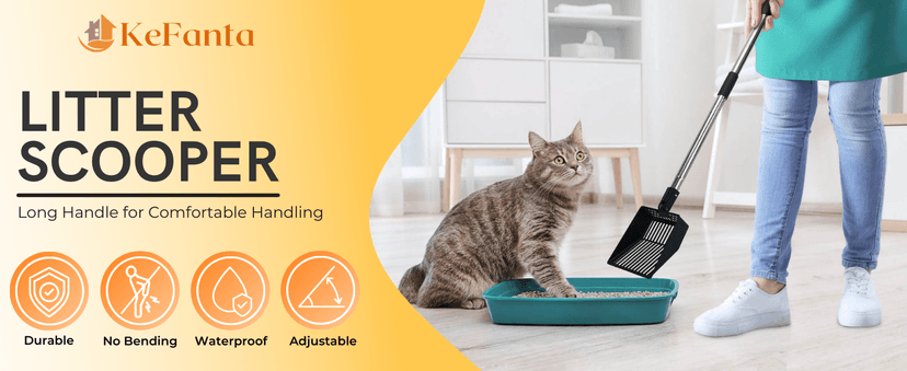 KeFanta Cat Litter Scoop, 41in Metal Kitty Poop Scooper, Heavy Duty Stainless Steel Sifting Shovel with Long Handle for Chicken Coop