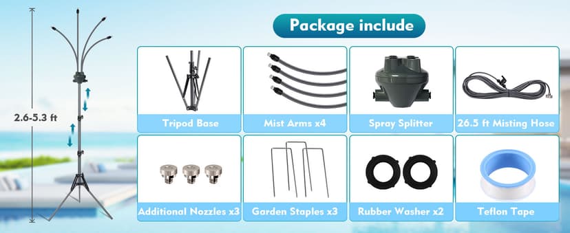 Standing Misters for Outside Patio, Adjustable Height 5.3 FT Stand Misting System for Cooling Outdoor, Portable Water Mister for Mist Playing, Patio Cooling, Backyard, Porch, Sprinkler (Gray)