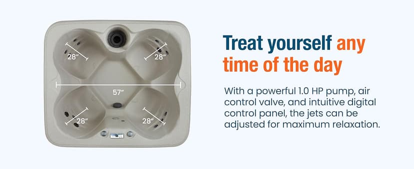 LifeSmart 4-Person Hot Tub, Outdoor Spa with Cover and LED Lights, Square, Beige - Above-Ground Spa Machine with Accessories for Home and Personal Relaxation