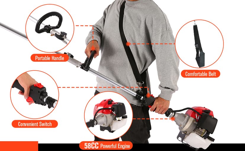 Pole Saw Gas Powered, 58CC Extendable Reach to 16FT, 2 Cycle Powerful Gas Pole Saw 11.5inch Guide Bar Gas Pole Saws for Tree Trimming,Upgrade