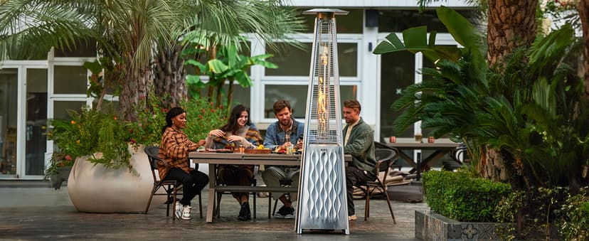 EAST OAK Pyramid Patio Heater, 48,000 BTU Outdoor Patio Heater All Stainless Steel, Quartz Glass Tube Propane Heater, Triple Protection System, With Wheels, Outdoor Heater for Commercial & Residential