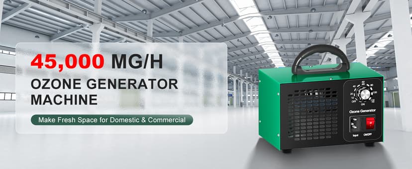 Ozone Generator 45,000mg/h, Industrial/Home O3 Air Purifier Deodorizer for Areas of 2500 Square Feet - High Capacity Ozone Machine Air Ionizer Odor Clean for Rooms, Smoke, Cars, Pets (Green)