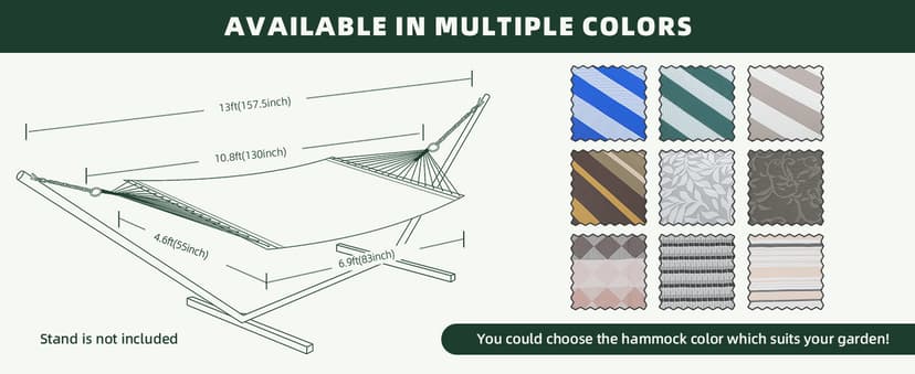 Patio Watcher 13 FT Quick Dry Textilene Hammock - Outdoor Double Hammock - Heavy Duty for Outside - 450 lbs Capacity - Green White