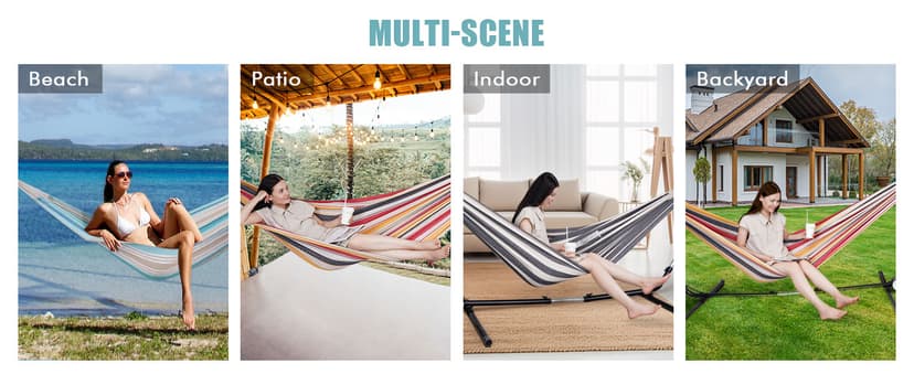 Brazilian Hammock with Tree Straps - Cotton Hammocks Portable Hammock with Carry Bag for Backyard, Porch, Outdoor and Indoor Use Yellow & Green