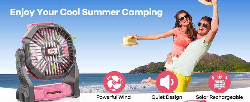 10400mAh Solar Fan with LED Lantern, 10W Solar Panel Rechargeable Battery Powered Camping Fan for Outside, 9 Inch Portable Battery Operated Power Bank for Picnic, Barbecue, Fishing, Travel