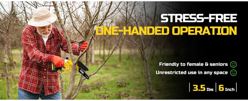 Mini Chainsaw Cordless 6 Inch, 32FT/S Fast Powerful Cutting, Brushless Electric Handheld Chain Saw with 3.0Ah Battery Powered, Auto Oiler, Lightweight, Sharp for Tree Trimming Pruning(Upgrade Version)