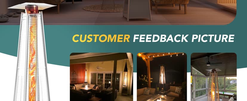 Pamapic Patio Heater, 48,000 BTU Pyramid Flame Patio Outdoor Heater with Cover, Quartz Glass Tube Stainless Steel Propane Heater with Wheels (Stainless Steel Color)