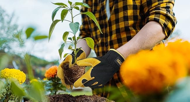 HANDLANDY Men Leather Gardening Gloves, Utility Work Gloves for Mechanics, Construction, Driver, Dexterity Breathable Design