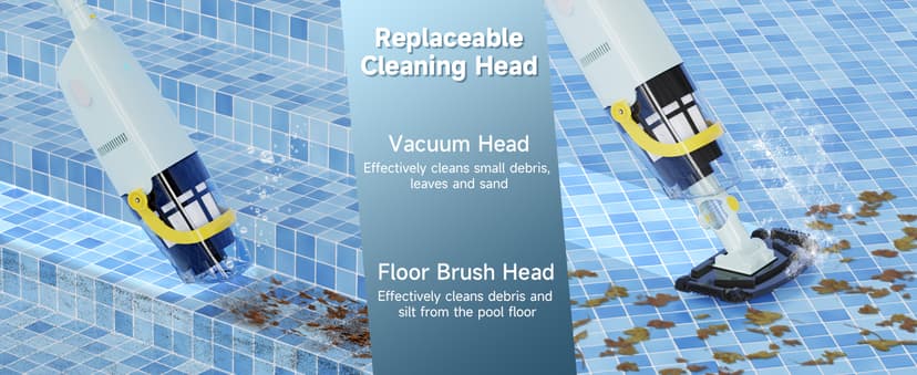 (2025 Upgraded) Cordless Handheld Pool Vacuum, Rechargeable Pool Cleaner with Telescopic Pole and Fine-Sponge, Powerful Suction, Ideal for Above & In-Ground Pools, Spas, Hot Tubs, Yellow