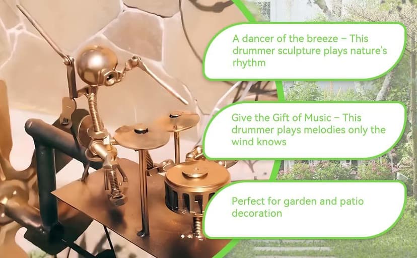 Handmade Metal Drummer Windmill, Drummer Windmill Garden Decoration, Percussionist Music Figurines,Fun Wind-Powered Sculpture Home Decor