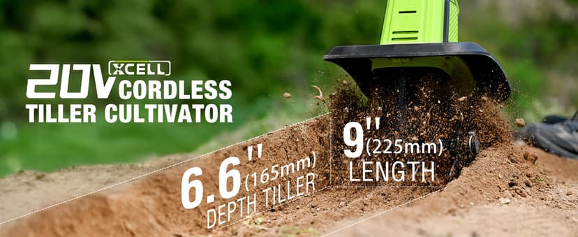 SnapFresh Cordless Tiller Cultivator, 20V Electric Garden Tiller with 4.0AH Battery and Fast Charger, 300 PRM Battery Powered Rototiller, 9" Width 6.6" Depth, 3 Speed Handheld Tiller with Steel Tines