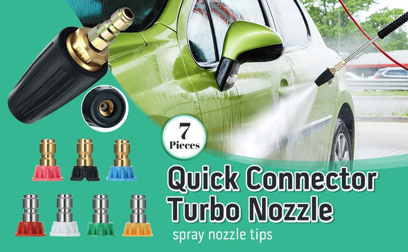 Mudder 4000 Psi Pressure Washer Rotating Turbo Nozzle 4.0 Gpm Quick Connector Turbo Nozzle with 7 Pieces Spray Tips Kit Multiple Degrees (0, 15, 25, 40, 65 Degrees, Rinse1, Soap2)(Black)