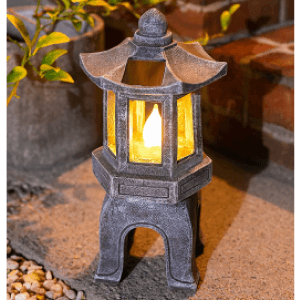 VP Home Solar-Powered Pagoda Garden Statues - Japanese Zen Lantern Outdoor Decor with Flickering LED Light - Durable Polyresin for Yard, Patio, or Garden - 12 x 7 x 6 Inches (Zen Garden Pagoda)