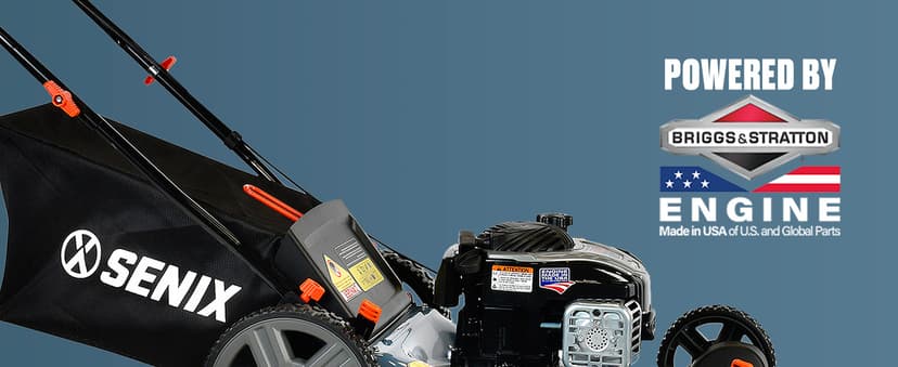 SENIX LSPG-M7 21-Inch Gas Push Lawn Mower with 140 cc 4-Cycle Briggs & Stratton Engine, Bagging, Mulching, and Side Discharge, 6-Position Dual Lever Height Adjustment