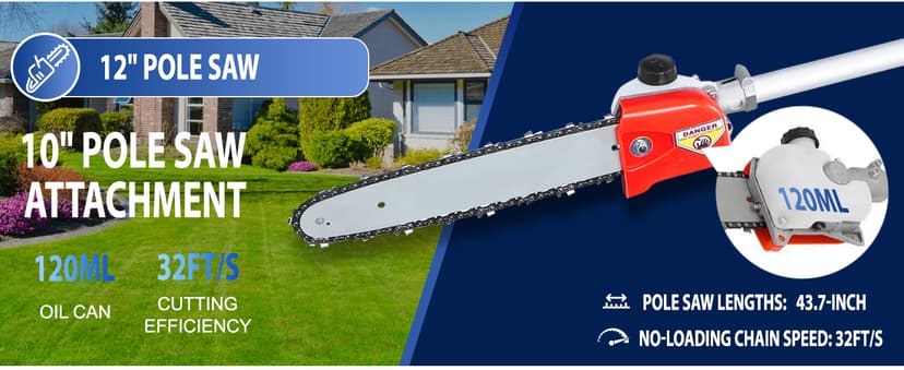 5-in-1 Weed Wacker Gas Powered – 52CC 2-Stroke String Trimmer/Edger, Pole Saw, Hedge Trimmer and Brush Cutter Blade with Extension Pole – Gas Powered Yard Tool for Landscaping (GC5080)