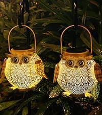 Solar Owl Garden Statue, Outdoor Waterproof Handmade Resin Statue,Garden Sculpture with Solar LED Lights, Warm Owl Statue Decoration, Suitable for Roads, Yards, lawns (Warm Owl Family)