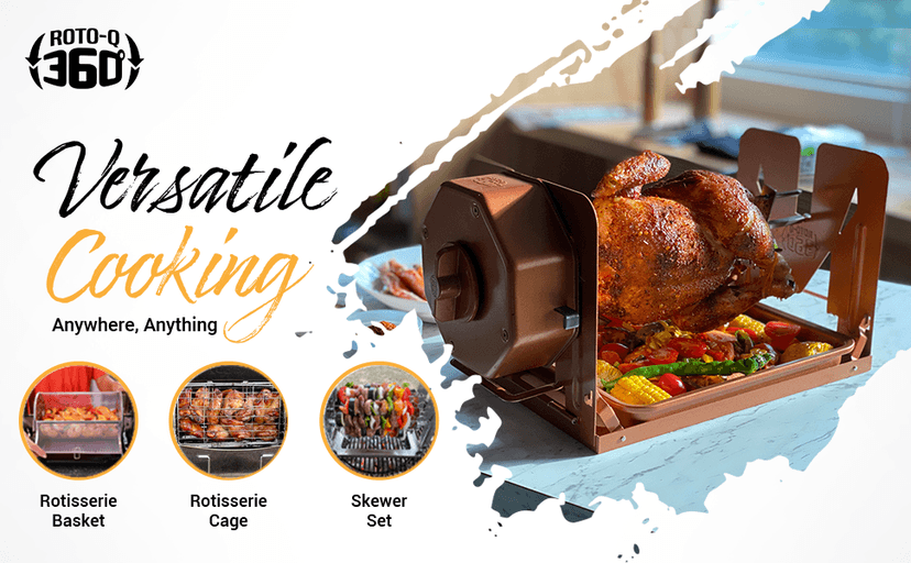 Cordless Universal Rotisserie Kit for Grills Ovens and Smokers - Non-Electric Wind-up Spit Roaster, Gas or Charcoal BBQ - Indoor/Outdoor (Stainless Steel)