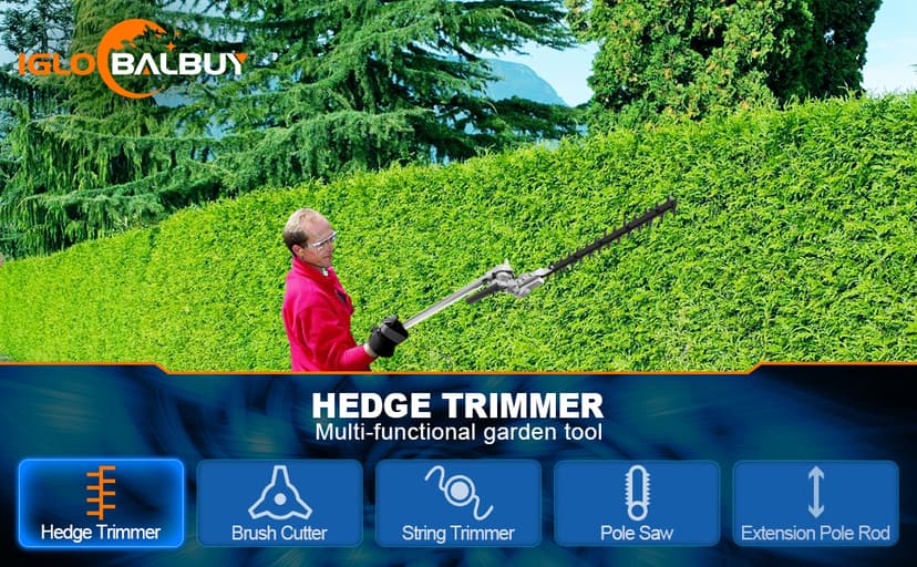 Iglobalbuy 52cc 2-Stroke 5 in 1 Garden Hedge Trimmer Combo, Gas Powered Long Reach Pole Saw Grass String Trimmer Brush Tree Cutter Pruner Weed Eater Multi Functional Garden Trimming Tools