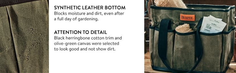 Burpee Waxed Canvas Garden Tool Tote | Heavy-Duty Tote Bag Storage Organizer for Gardening Tools | Great Gift for Gardeners | Canvas Tote Bag Caddy 8 Exterior Pockets for Tool Storage, 12" H x 14.5" W