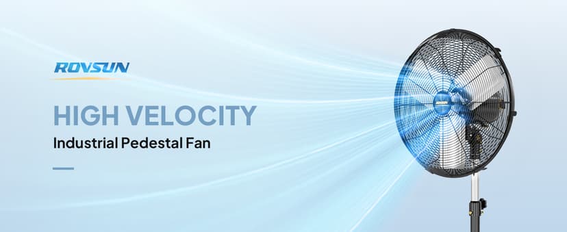 ROVSUN 24 Inch Industrial Pedestal Fan,7600CFM High Velocity and Heavy Duty Standing Fan, Low Noise Metal Fan with One-touch Oscillating Function, Adjustable Height, for Shop, Patio, Garage, UL Listed