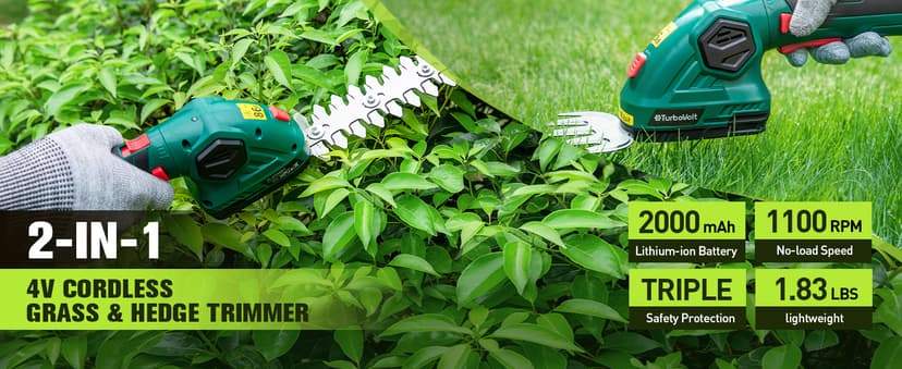 Hedge Trimmer, Cordless Grass Shear & Electric Shrub Trimmer - 2 in 1 Handheld Grass Cutter, Hedge Shear for Garden, Lawn, Rechargeable Lithium-Ion Battery and Type-C Cable Included