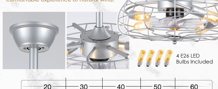 Asyko Outdoor Caged Ceiling Fans with Lights - Bladeless Low Profile Ceiling Fan Light with Remote, 19" Enclosed Ceiling Fan for Covered Outdoor