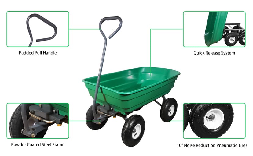 AAIN 600 Lbs Poly Garden Dump Cart,Camping Beach Wagon with 180° Rotating Handle and 10"Pneumatic Tires,Practical Heavy Duty Yard carts and Wagons,Quick Release Utility Wheel Barrow Trolley,Green A078