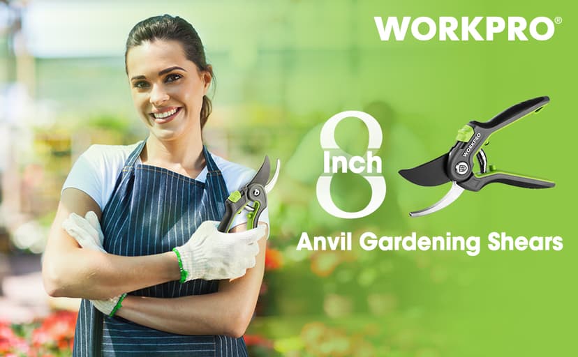 WORKPRO Bypass Pruning Shears, 8’’ Stainless Steel Gardening Hand Pruner, Professional Garden Trimming Scissors with Sharp SK5 Steel Blades, Ideal Garden Tool,Green