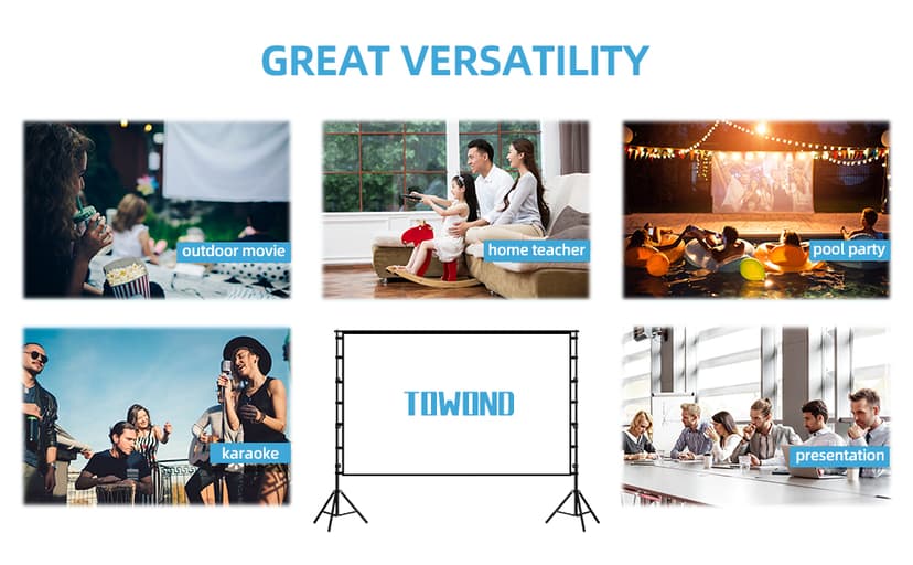 Projector Screen and Stand,Towond 150 inch Indoor Outdoor Projection Screen, Portable 16:9 4K HD Rear Front Movie Screen with Carry Bag Wrinkle-Free Design for Home Theater Backyard Cinema