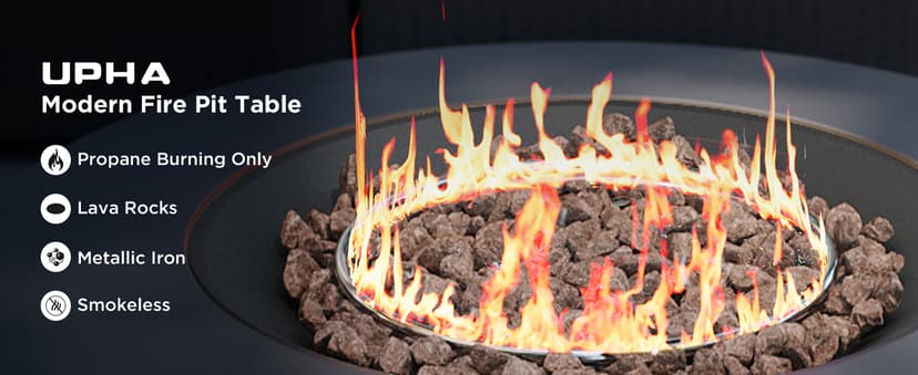 UPHA 42-inch Outdoor Propane Gas Fire Pit Table 50000 BTU Iron Round FirePit for Outside Patio with Tank Hidden Table, Removable Lid, Lava Rocks, Rain Cover, Grey
