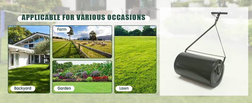 Lawn Roller,Combination Push/Tow Poly Lawn Roller with Easy Turn Tethered Plug,Durable Iron Garden Lawn Roller, 14 by 24", for Lawn and Garden Tractors (60L/16 Gallon)