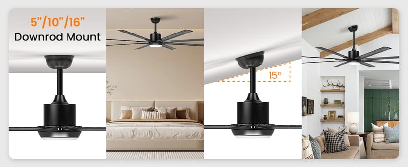 72 Inch Large Industrial Ceiling Fan with Light and Remote-8 Aluminium Blades Ceiling Fan with Energy Efficient DC Motor,Reversible Airflow-Ideal for Living Room,Patio,Garage,and Commercial Spaces