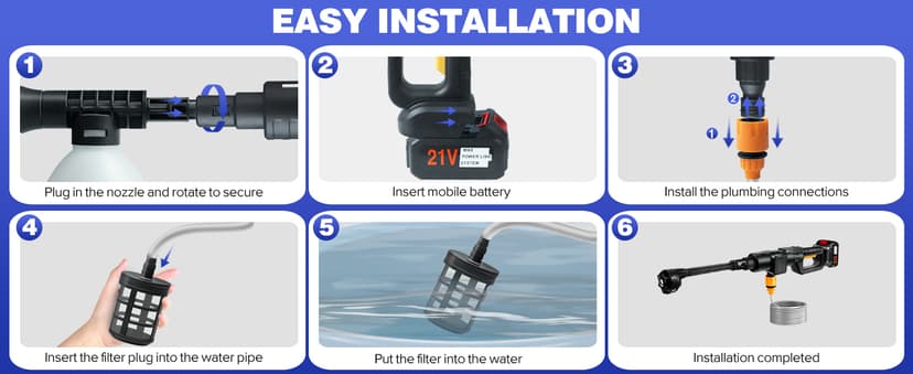 Upgrade 900PSI Cordless High Pressure Washer Gun, 15000mAh Battery Powered Pressure Washer with 6-in-1 Adjustable Nozzle, Portable Handheld Power Washer for Car, Home Cleaning & Garden Watering