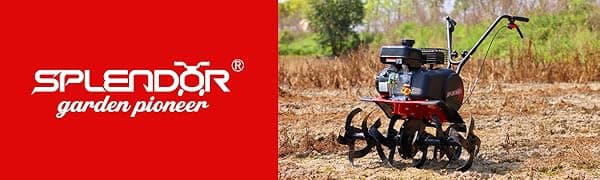 SPLENDOR Gas Powered Tiller 4 Cycle Engine 212CC Working Width Adjustable 13in-22in-33.5in