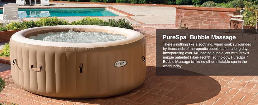 Intex PureSpa 6 Person Bubble Massage Inflatable Hot Tub Spa Set, Sahara Tan - Portable Outdoor Spa Plus Water Heater Pump, Foam Cover, Dispenser Ball