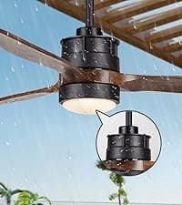 EKIZNSN 42'' Outdoor Waterproof Ceiling Fan with Light for Patios, 3 Blade Wet Rated Ceiling Fans, DC Motor w 6 Speeds, Walnut Wood