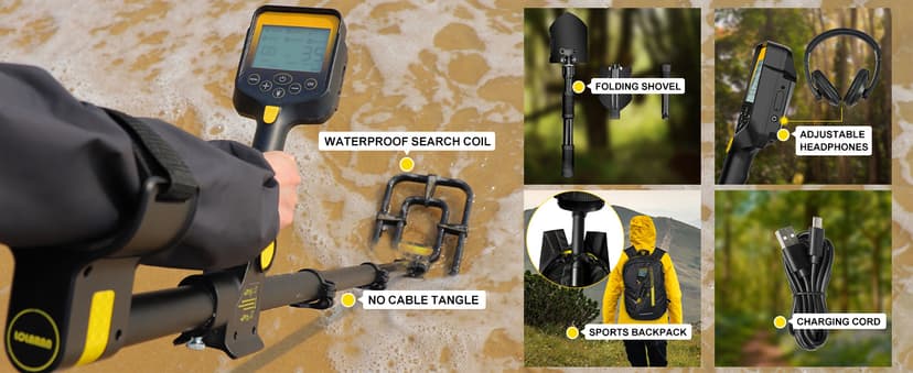 Metal Detector for Adults Professional, Rechargeable Lithium Battery Powered, Adjustable Retractable Foldable Metal Detector Waterproof High Accuracy Gold Detector, Backlit LCD Display