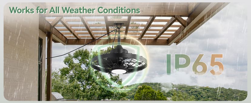 LEDIARY 20" Outdoor Ceiling Fan with Lights,IP65 Waterproof Gazebo Hanging Fan with Remote Control Smart App, Plug in Caged Ceiling Fan with 3CCT 6-Speeds for Patio Porch Pergola(Black)