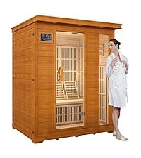 Real Relax Far Infrared Sauna, Home Indoor Sauna Room Canadian Hemlock Wooden Dry Saunas 950W 120V with Control Panel and 6 Low EMF Heaters Panels for Personal Spa