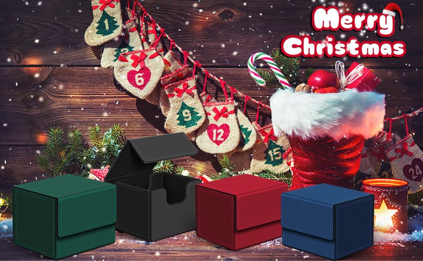 Homthy 4 Pack Card Box - Large Size, Fits 400+ Sleeved Cards, Compatible with Mtg Deck, Premium Leather Card Box for Trading Cards