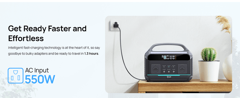 Portable Power Station 600W(Surge 1200W), 576Wh LiFePO4 Battery, <10 MS UPS/ 1 Hour Fast Charging, 100W USB-C Output, Solar Generator for Home Backup, Camping & RVs, Off-grid Power Outage, CPAP