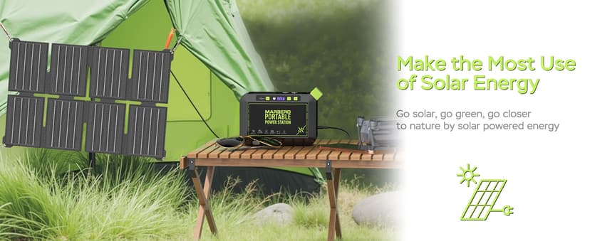 MARBERO 80W Solar Powered Generator with Panels 25W Included, 88.8Wh Lithium Battery Portable Power Station with AC Outlet 120W Peak Fast Charging 110V for Camping Outdoor Home Backup Backup RVs