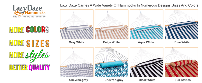 Lazy Daze Hammocks 12 FT Quilted Fabric Double Hammock with Spreader Bars and Detachable Pillow, 450 LBS Weight Capacity, Mixed Blue Stripes